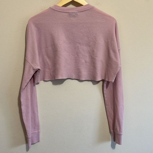 TopShop Pink Waffle Long Sleeve Crop T-Shirt - Picture 2 of 5